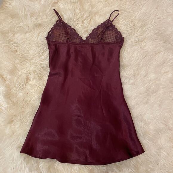 Eblin Lingerie S Satin Chemise | Burgundy Embroidered Lace Nightgown Slip Dress - Picture 4 of 9